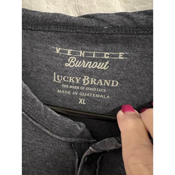 Lucky Brand Blue Men’s Venice Burnout Long Sleeve notch Neck Henley Tee Sz Xl - Picture 2 of 3